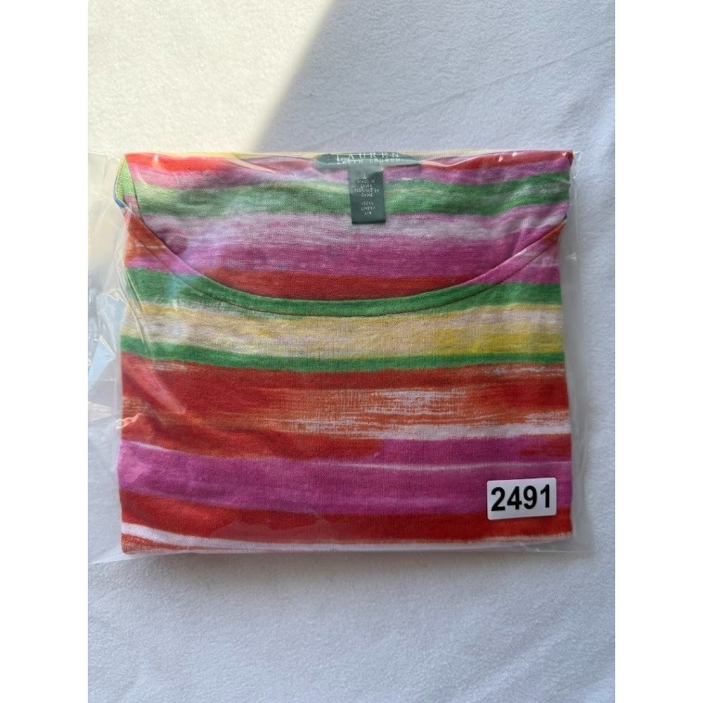 Lauren Ralph Lauren Top Poncho Women L Multicolor 100% Linen Striped Lightweight - Picture 13 of 13